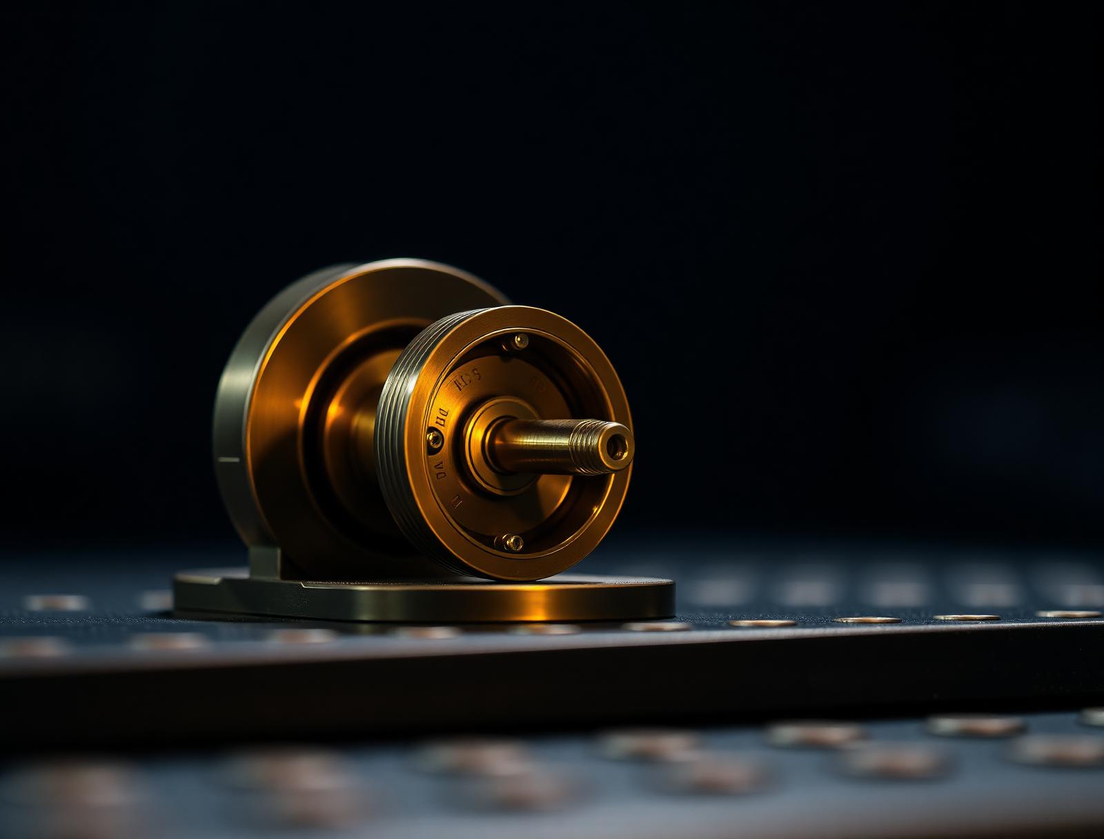 Close-up of brass and steel machine component